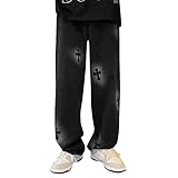 YJLX Baggy Jeans Herren Hip Hop Original - Y2k Men Boyfriend Jungen MäDchen Harajuku Streetwear Hose Loose Jeanshosen Bootcut Button Aesthetic Pants Flare-Hose, Schwarz, L