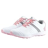 DAMANDO Wasserabweisende Golfschuhe Für Damen Outdoor-Golfschuhe Ohne Spikes Komfort Mode Leder Walking Turnschuhe,Rosa,42 EU