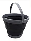 SAMMART 10L Collapsible Plastic Bucket - Foldable Round Tub - Portable Fishing Water Pail - Space Saving Outdoor Waterpot, Size 33cm Dia (1, Grau/Schwarz)