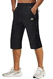 TACVASEN Herren Kurze Cargohose 3/4 Schnelltrocknende Shorts Wanderhose mit Reißverschlusstasche, Schwarz, 32