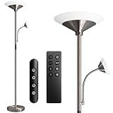 BBHome Stehlampe Wohnzimmer LED, 27W Deckenfluter LED Dimmbar mit 6W leselampe, 3000K-6500K Moderne Dimmbar Stehlampe mit Fernbedienung & Berührung für Wohnzimmer, Schlafzimmer, Büro (silber)