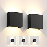 Lureshine 2 Pack Wandleuchte Innen 6W 10×10×5cm Up and Down Leuchten Innen Wandlampe Warmweiß 3000k Aluminium Wandlampe innen IP65 Wasserdichte Wandleuchte für Wohnzimmer Badezimmer Balkon(Schwarz)