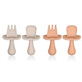 Vicloon Silikon Kinderbesteck,4 Stück Baby Fütterlöffel aus Extra Weich Silikon, BPA Frei Baby Gabel und Löffel Set, Baby Esslernbesteck für Baby, Kleinkind, Kinder (orange+rosa)