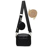 HAWILL Kleine Handy Umhängetasche Damen Handytasche zum Umhängen mit Breiter Gurt Leder Schultertasche mit Münze Geldbörse Linge Crossbody Tasche für iPhone 14/14 Pro Max/13/12/11/XR (Schwarz)