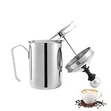 DIVID® Milchaufschmäumer Manuell| Edelstahl | Ideal für Kaffeeliebhaber| Barista| 500ml| Perfekter Schaum dank Doppeltem Sieb und Druckmechanismus