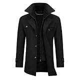 Allthemen Wintermantel Kurzmantel Herren Schwarz Wollmantel Stehkragen Herren Winter Mantel Warm Kurz Slim Fit Winterjacke Business Schwarz(gestepptes Innenfutter M