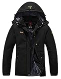 YSENTO Damen Winterjacke Wasserdicht Skijacke Outdoor Softshelljacke Warm Fleecejacke Funktionsjacke mit Abnehmbarer Kapuze(Schwarz,2XL)