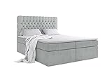 ALTDECOR Boxspringbett mit H3-Matratze (20 cm hoch) mit Bonellfederung + PUR, Topper (5 cm hoch), Polsterbett mit Kopfteil und Bettkasten M.V 2239 Grau 180x200