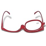 Lupen-Make-up-Brille, Einzellinse, Drehbar, Modisch, Augen-Make-up-Brille, Herunterklappbare Make-up-Brille für Frauen (rot)(+2,50)