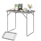 eSituro Campingtisch Klapptisch auf Balkon, Beistelltisch klappbarer Balkontisch, Faltbarer Tisch, Gartentisch mit Griff, aus MDF Metall 80x50x70 cm Grau SCPT0033