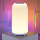 ROOTRO LED Nachttischlampe Touch Dimmbar, [Stilvolles Design mit 256 RGB-Modus] 3 Helligkeitsstufen Tischlampe für Schlafzimmer Warmweißes Licht Bunte Intelligente Lampe für Wohnzimmer Home Office