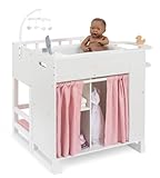 ELLA & PIET® Großes Puppenpflegecenter NURSERY 6in1 aus Holz (Weiß-Rosa) Puppenbett Puppenschrank, Badewanne, Hochstuhl