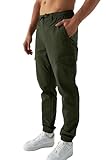 Smith & Solo Cargohose Herren – Chino Hose Cargo Hosen Stretch, Arbeitshosen Baggy Baumwolle, Activewear für Herren mit Taschen Kordelzug (Khaki, M)