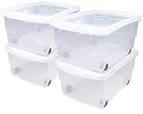 Ondis24 4X Kunststoffbox mit Deckel & Rollen, Rollbox 80L, Spielzeugkiste, Kiste stapelbar, Aufbewahrungsbox transparent