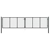 Gecheer Mesh Gartentor Zauntor Metalltor Gartentür Zauntür Hoftor Hoftür Tor Pforte Gartenpforte Eingangstor Verzinkter Stahl 400 x 125 cm Grau