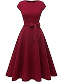 DRESSTELLS Damen Abendkleider elegant für Hochzeitleid Cape Arm Brautmutterkleider 1950er Vintage RetroCocktailkleid Burgundy S