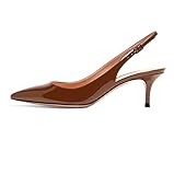 EDEFS Damen Slingback Pumps Klassische Arbeitsschuhe Kitten Heels mit Schnalle LackBraun Größe EU43