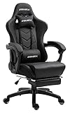 Dowinx Gaming Stuhl Ergonomischer Gamer Stuhl mit Massage Lendenwirbelstütze, PC Bürostuhl Rückenlehne Verstellbarer Drehsessel mit Fußstütze (Schwarz)