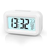 Vicloon Wecker Digital,LCD Display Tischuhr mit Snooze,12/24 Stunden,Datum,Temperaturanzeige,Timer-Funktion,Batteriebetrieben für Schlafzimmer Home Office Reisen(Weiß)