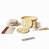 Banneton Gärkörbchen Set – 100% Rattan – 22,9 cm runder Brotgärkorb für Sauerteig, 2 Holzeinsätze, Tuch, Metallschaber, Brot Lame, extra Klingen, Holzreinigungsbürste, Home Bakery