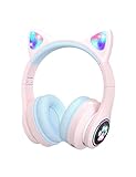 VuyKoo Kopfhörer für Kinder, Katzen Ohren Bluetooth Kopfhörer mit HD Mikrofon/LED-Leuchten, Over Ear Kinder Kopfhörer 94dB Lautstärkebegrenzung für Mädchen Jungen Kinder Teens