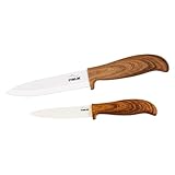 STONELINE® Back to Nature Keramikmesser-Set, 2-tlg., 1 Universalmesser ca. 21 cm, 1 Chefmesser ca. 28 cm, Holzoptik, zum Schneiden von Obst, Gemüse und Fleisch