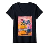 Damen Apalachicola Florida FL Beach Vacation Palme Vintage T-Shirt mit V-Ausschnitt