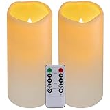 Nancia 2PACK Wasserdichte flammenlose Plastikkerzen im Freien mit Fernbedienung und Timer, LED flackernde batteriebetriebene elektrische Säulenkerzen (D7 xH15cm) für Camping, Hochzeiten, Home Deco