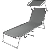 tectake 800035 Gartenliege Sonnenliege Strandliege Freizeitliege mit Sonnendach 190 cm (Grau | Nr. 403786)