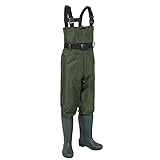 Wathose für Damen Herren Kinder Wathose mit Stiefeln Nylon Fisch Teich Anglerhose Wasserdicht Fischer Teichhose Gummi mit Stiefel Angler Watstiefel rutschfest Wathosen PVC Jagd Fischer Trägerhose