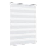 Jalousiescout Doppelrollo Klemmfix ohne Bohren & mit Bohren, Rollo Fensterrollo lichtdurchlässig & verdunkelnd，Sonnenschutzrollo Zebrarollo für Fenster & Türen, 92.5 x 120 cm (BxH) Weiß