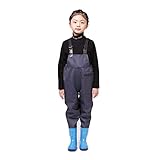 DIVAND Kinder Hohe Taille Waders Nylon/PVC Jugend Anglerhose Jagdstiefel für Kleinkinder & Kinder wasserdichte Wathose mit Bootfoot & Verstellbarer Schultergurt,Blau,36