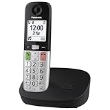 Panasonic KX-TGU410EXB Digitales Telefon, kabellos, Basiseinheit und 1 Mobilteil, LCD-Display, Favoritenanrufe, Taschenlampe, kompatibel mit Hörgeräten, Schwarz und Silber