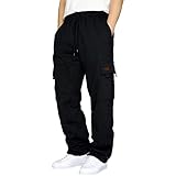 Stretch Jogginghose für Männer Atmungsaktiv Sweathose Jungen Geradem Schnitt Freizeithose Jogger Einfarbig Trainingshose Herren Bundgummi Elastische Hosen Relaxing Hose Schwarz 5XL