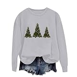 FGVFCS Damen-Weihnachtspullover, Weihnachtsbaum, bedruckt, Sweatshirts, übergroßer Pullover, langärmelig, Rundhalsausschnitt, lässig, einfarbig, Kapuzen-Sweatshirt, Oberbekleidung, 01 Grau, XL