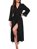 Evolyline Bademantel Damen Leicht Lang Morgenmantel V-Ausschnitt Nachthemd Langarm Spitze Kimono Bathrobe Women Sauna Hausmantel