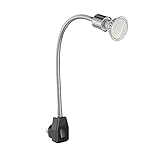 ledscom.de Steckdosenlampe LESCH Leselampe Schwanenhals, Schalter, chrom/schwarz + LED Lampe 227lm warm-weiß