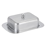 PIQIUQIU Butterdose Edelstahl Dessertschale Käsebrotbox mit Deckel Butterbehälter für 250 g Butter, Restaurant Zuhause, Silber, 18,8 x 12,8 x 6.7 cm