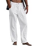 LVCBL Herren Leinenhose Casual Kordelzug Sommer Strand Hose Heimat Weiß L