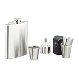 Relaxdays Flachmann Set Edelstahl 7 teilig, 200 ml Flachmann mit Trichter und 4 Becher für Camping und Festival, silber