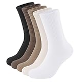 Closemate 5 Paar Tennissocken Damen 35-38 39-42 Laufsocken Strümpfe Sportsocken Wadenstrümpfe Atmungsaktive Baumwollsocken Gekämmte Baumwolle Damensocken Crew Socks Weiß Schwarz Braun Beige Größe M