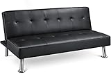 Yaheetech 3er-Sofa Couch Schlafsofa Bettsofa Klappsofa mit Schlaffunktion, Kunstleder, schwarz