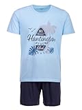 Henry Terre Herren Pyjama Shorty Beach 2 teiliges Set M-5XL Baumwolle Übergröße, Farbe:Hellblau, Größe:4XL