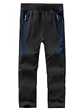 Kinder Softshell Skihose, Winddicht, wasserabweisend, atmungsaktiv, warme Outdoorhose, Skihose-Black+Dark Blue-134-140