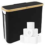 23.6L Toilettenpapier Aufbewahrung Korb mit Deckel,Klopapier Aufbewahrung Stehend Große Kapazität Toilet Paper Storage Containers 45 * 15 * 35cm,Badezimmer Organizer WC Papier Aufbewahrung (Schwarz)