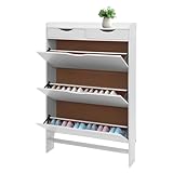 Estabeter Schuhschrank Shoe Cabinet Rack, Schuhkipper mit 3 Klappen und 2 Schubladen Kipp Eimer Schuh Organizer Schuhablage Weiß