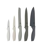 MasterChef Messerset, Küchenmesser Set ink. Kochmesser, Gemüsemesser, Schälmesser, Schneidemesser & Brotmesser, Scharfe Messer Edelstahl, Antihaftbeschichtete, Soft-Touch-Griffe, 5-teilig, Grau