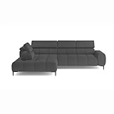 DomiMeble DomoHome Polsterecke L-Form Links Ecksofa mit Schlaffunktion Schlafsofa klein 3-Sitzer verstellbare Kopfstützen und Sitz, Stoff: Salvador 177x270x99 cm, Grau