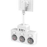 KBIBCK Steckdosenleiste mit USB, 3 Fach Mehrfachsteckdose mit Schalter, Mehrfachstecker für Steckdose, 7 in 1 Steckdosenadapter mit 3 USB + 1 Type C, Doppelstecker für Steckdose für Zuhause Büro Küche