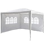 Nexos GM36090 PE-Pavillon Partyzelt mit 2 Seitenteilen für Garten Terrasse Markt Camping Festival als Unterstand und Plane, wasserdicht 3 x 3 m weiß